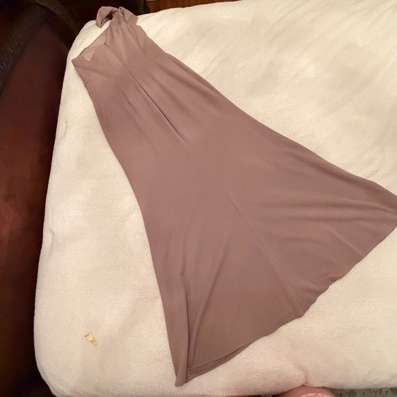 Azazie One Shoulder Tan Dress - Picture 4 of 15